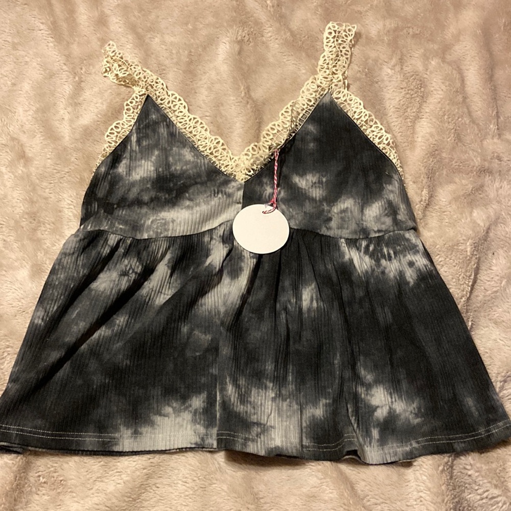 Umgee Tie Dye Black and Gray Babydoll Tank